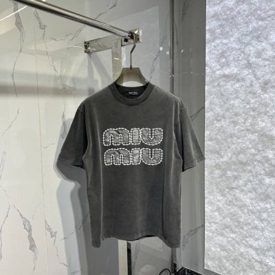 miumiu新款水洗面料短袖T恤 颜色:灰 码数:M-2Xl