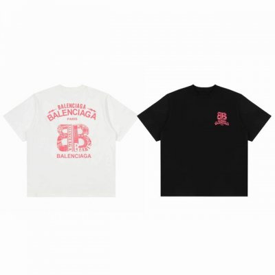 balenciaga 巴黎世家 25Ss 专柜同步粉色大双 B 印花Logo 情侣圆领短袖T恤-顶级版本 Color：黑色 白色 Size：S M L Numb