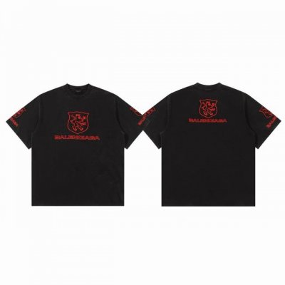 balenciaga 巴黎世家 25Ss 曼巴联名款标识 Logo 字母刺绣水洗情侣圆领短袖T恤-顶级版本 Color：水洗黑 Size：S M L Numbe