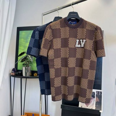 款号：D232 纯原臻品 全网最高版本 路易威登 Lv 25Ss春夏新款 棋盘格丝针织短袖 轻奢主义 男女日常通勤穿搭必备单品 正确版本 欢迎对比 情侣款 原版