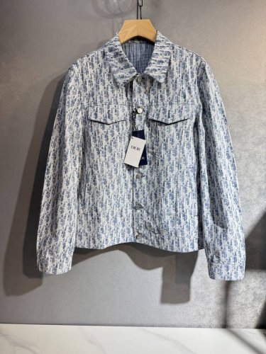 高版本 Dior 迪奥家 Cd 25满身暗纹老花Logo提花长袖衬衫牛仔外套夹克 海军蓝色提花字母翻领Cd经典标志设计，棉质牛仔布，定制高品质五金，男女同款 尺