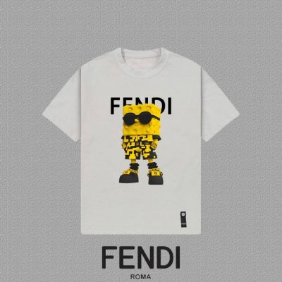 Fendi 芬迪] 2025Fw短袖T恤 Logo印花 高端26S双纱300克面料 重磅面料 定制拉架罗纹同缸同染 三标齐全 男女同款 颜色：黑色 白色 灰色