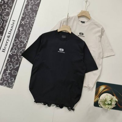 尺码Xs-L做旧风格 Balenciaga 巴黎世家2025Ss 双环Logo经典字母刺绣磨烂破坏短袖T恤 本市场No.1的质量 真正天花板品质 全部原版开发注