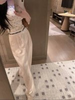 150 miumiu缪缪定制织带蕾丝花边字母烫钻长裤 款号：25672703781 颜色：杏色 尺码：Sml s码80-95斤 m码95-110斤 l码110-