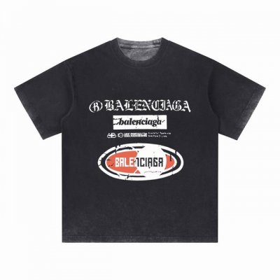 高端品质 Balenciaga 2025Fall 春夏系列 美式做旧Logo短袖T恤 采用进口康丽数码直喷印花 定染高品质潮牌32支双纱100%棉洗后280G