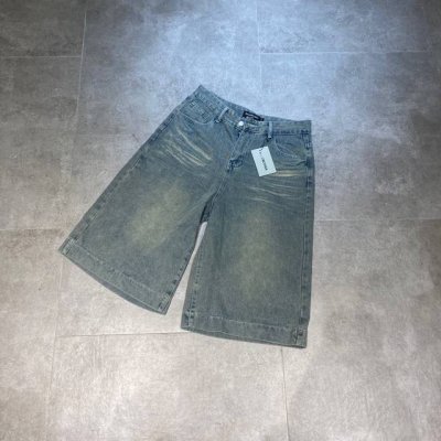 balenciaga巴黎世家 重磅水洗做旧复古高街直筒垂感牛仔七分裤短裤情侣款 Color: 蓝色 Size: M-Xl M 腰围76 臀围114 裤长69 C