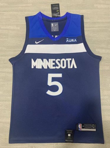 款号：S5 顶级刺绣版本 Nike Nba Au球员版 森林狼队爱德华兹5号蓝色球衣 -定制优质网眼布面料，原版克重，Dri-Fit 技术导湿速干，防静电处理