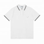 Prada 普拉达 2025新款 定制拼色扁机领 三角皮章Logo 男女同款 休闲Polo衫 定制珠地面料 领标吊牌主唛三标齐全 颜色：白色 尺码：S M L
