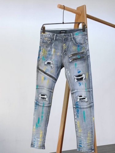dsquared2 D二次方 2025Ss早春新品 重工破洞印花牛仔裤，进口水洗弹力面料，超重工洗水工艺，上身舒适透气有弹力，客供五金辅料装饰，裤腿做旧破洞设计