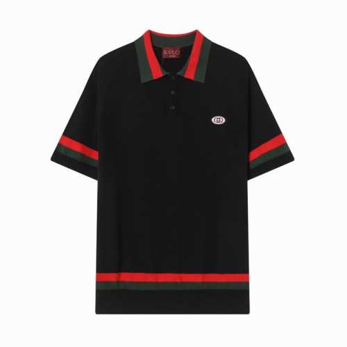 z224# Gucci古驰 Logo刺绣polo针织圆领拼接短袖T恤 注重细节 最求品质 男女同款 颜色：黑色 杏色 码数：Xs S M L