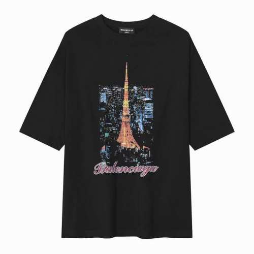 顶级版本 巴黎世家Balenciag 2025Ss春夏季 新款 Blcg巴黎铁塔印花短袖T恤男女同款！ 纯棉250克重洗水面料，柔软亲肤细腻。做工细致，厚度适中