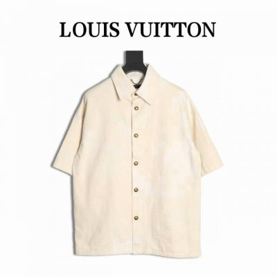 Louis Vuitton 路易威登 Lv 24Ss 棋盘格短袖衬衫外套 定制原版斜纹全棉牛仔面料，定织渐变马赛格子面料，全幅方格提花色织提花工艺，牛仔上字母提