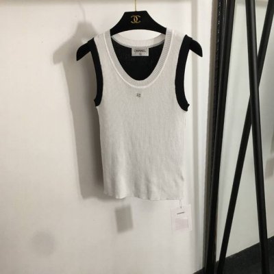 款号20252082 Chane*新款 小香Logo拼色针织背心，黑色，绿色，粉红色，Sml， M码；胸围64，长56