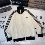 180 -Adidas阿迪达斯Ad三叶草字母Logo刺绣经典三条杠织带装饰撞色螺纹拼接复古休闲翻领双头拉链华夫格开衫外套 男女同款 情侣款 货号：2467230