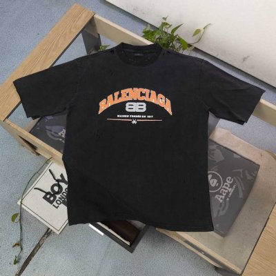 款号 Zy6009 高版本 2025新款Balenciaga巴黎世家双B剪刀裂纹字母图案Logo印花休闲情侣宽松短袖T恤 Oversize宽松版型 独一无二的活