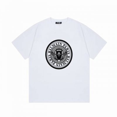 Balmain 巴尔曼 标语Logo字母印花简约圆领短袖T恤男女同款 吊牌 领标 水洗唛 三标齐全 定织定染280克精梳棉面料 尺码：S-Xxl 颜色：黑色，白