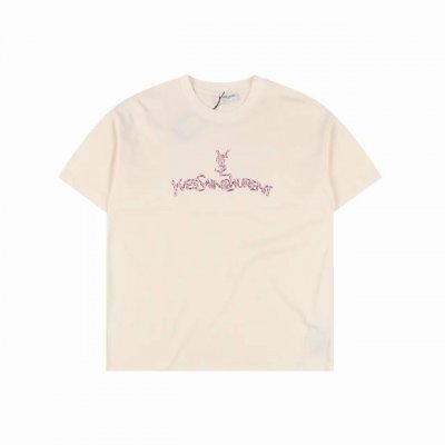 saint Laurent 圣罗兰 25Ss 经典字母Logo撞色刺绣短袖T恤 面料采用定制260G 26支特滑双股精棉平纹高密无尘全棉布料 高密度加厚 走线平