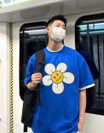 顶级版本上新 D14# -Drew House 23Fw最新太阳花笑脸雏菊重磅高街纯棉短袖T恤 情侣款- 克莱因蓝上身真的太高级了！顶级复刻，原版原包装，最高品