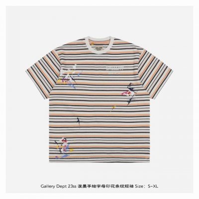 gallery Dept 23Ss 泼墨手绘字母印花条纹短袖 定织定染21支 克高克面料 白色 黑色 白色 黑色 浅粉色 白色 黑色 浅粉色 白色 浅绿色 橙色