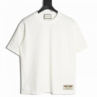 gucci 古驰 25Ss 下摆标签短袖T恤 面料采用定制240G 26支特滑双股精棉平纹高密无尘全棉布料 前幅高密度加厚 走线平整 代工品质 全套定制辅料 尺