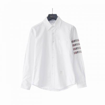 实拍细节图 Thom Browne 汤姆布朗.经典新款袖子红白蓝条纹斜纹牛津纺长袖衬衣 Tb新款衬衫红白蓝斜纹衬衫 意大利制造产地小标 面料采用定制牛津纺面料