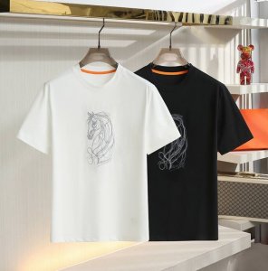 P220。 H家 2025 夏季最新款男士短袖T桖 圆领胸前极具代表性图案 采用进口机刺绣 高密度刺绣平绣设计！双重工艺！工艺细致 辨识度极高！进口丝光棉面料