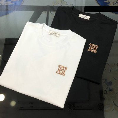 P180 H*Rmes 爱马仕2025春夏新款原单男士圆领短袖T恤 高端定制 时尚百搭 柜台同步售卖 烫钻刺绣Logo图案设计 客供定制进口玉蚕丝面料，穿着亲肤