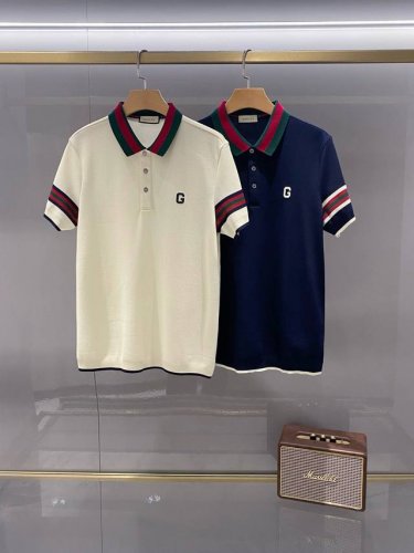 Fw夏季出品新款！-Gucc*I男士经典轻商务休闲三粒扣翻领短袖！都市高端品质珠地轻薄纯棉系列，衣领袖臂拼色设计，时尚百搭休闲风格，简约大气又不失优雅体面过人，