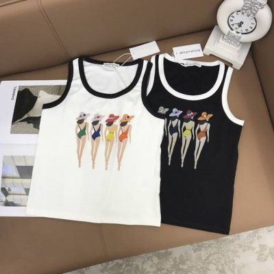 新款定制 S M L Alice**撞色比基尼彩钻无袖背心 黑色白色