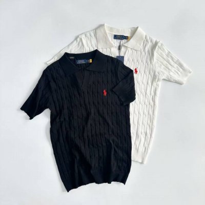 9032 白底图 polo Ralph Lauren 拉夫劳伦 夏款针织麻花毛衣 粗绞花麻花纯色小马刺绣男女款翻领短袖袖无纽针织衫毛衣 -领标二维码可扫 -定织