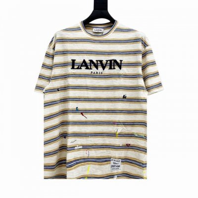 款号Y201 Lanvin X Gallery Dept联名 22Ss 泼墨手绘字母刺绣短袖 定织定染32支260克高克面料，面料先经过环烘水洗处理，起到预缩水