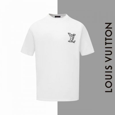 款号#Z6 lv前后新款刺绣大标圆领短袖 louisvuitton官网一致款式 面料 32支双纱280克纯棉面料 同缸同色织染螺纹 颜色一致 工艺 进口机器前后