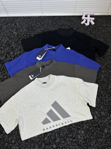 Adidas Originals Basketball Short T-Shirt硅胶 Logo 复古运动短袖T恤 - 纯棉双纱320克面料 透气舒适纹理清晰