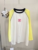 价格p： 品名：Chane* 香香柠檬黄撞色棉麻防晒罩衫 尺码：M.L 颜色：拼黄 香香发财柠檬黄防晒T恤，配色高级好看，撞色设计，立体刺绣双C，亚麻棉面料很舒