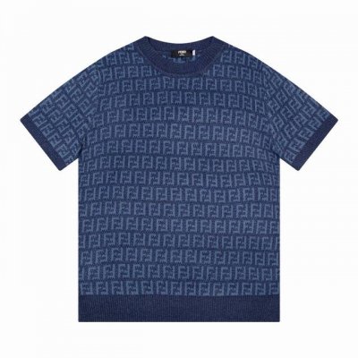 fendi芬迪双Flogo 毛巾针织圆领短袖T恤 颜色 蓝色 码数 M L Xl Xxl