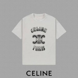 celine 赛琳] 2025Fw短袖T恤 字母Logo印花 高端26S双纱300克面料 重磅面料 定制拉架罗纹同缸同染 三标齐全 男女同款 颜色：黑色 白色