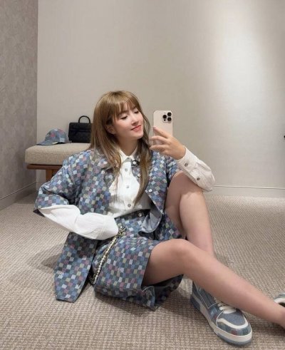 短袖 短裤130 路易威登 Louis Vuitton 24Fw新款菲董联名限量彩色魔方格子棋盘格拼接牛仔短袖牛仔短裤套装 Lv Distorted Damie