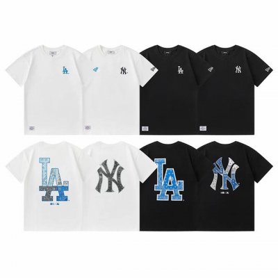 款号 615 New Era Mlb Logo印花圆领运动短袖T恤 男女同款 面料 双纱纯棉 260克 颜色 黑色 白色 共四个花色可供选择 码数 S M L