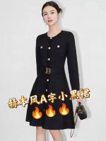P360上新赫本风~秋冬重工精致提花连衣裙~百搭打底收腰A字小黑裙~收腰显瘦连衣裙~简约不失优雅Smlxl360
