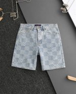 160 顶级复刻 Louis Vuitton 路易威登 驴牌 Ss25春夏新款 棋盘格图案满印Logo印花牛仔短裤 官网同步 爆款套装 原版复刻 随意对比 细节