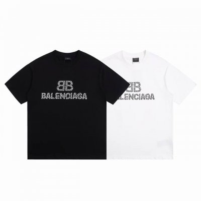 Balsenciaga巴黎世家2025Ss烫珠双B字母情侣休闲短袖T恤 最高版本！定制面料290克100%双纱棉！烫珠字母设计！ 辅料：开模原版过鉴定领标100