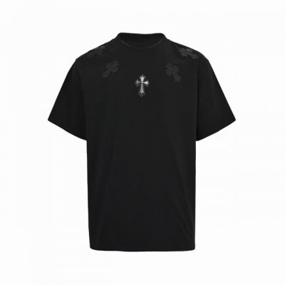 chrome Hearts 克罗心 领口皮标十字架短袖 采用直喷进口机器印花 五金辅料均开磨定制 正确配置 黑色2025克罗心正品包装 280克定制定染双纱棉