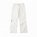 chrome Hearts 克罗心 25Fw Ch顶级牛仔大十字架贴皮牛仔裤 白色 克罗心里面颜色最能打的裤子啦啦啦 采用珠帆布面料，重工水洗使面料上身更有质感