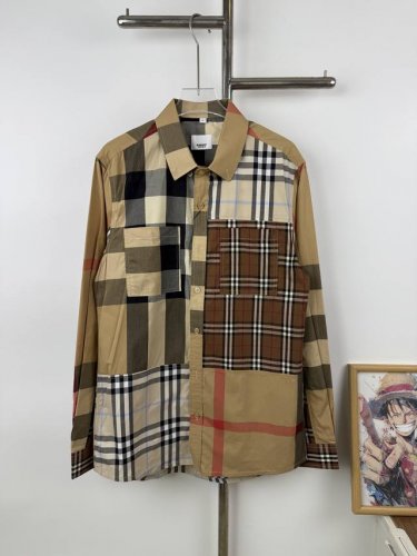 款号G48 Burberry 巴宝莉早春新款拼接男士商务衬衫官网同款 拼接布料超级多！此款商务免烫长袖衬衫丝滑高级，休闲无痕巴宝莉衬衫，四季通用，长期供应，Bb