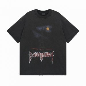 细节图 顶级版本.官网品质 #Balenciga巴黎##巴黎25Ss埃菲尔铁塔比特币前后拼接双面穿重工炒雪花水洗做旧磨损磨破短袖#官方原版一比一完美复刻 面料采