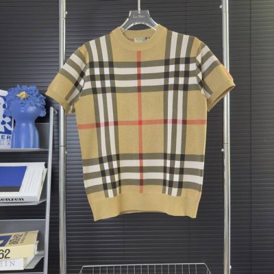430 当天到货 现货现配 burberry 巴宝莉经典拼色格子针织短袖T恤 原版面料 官网同款 非再生纱 高版本 独立定织面料 经历柔软定型 洗水不变形 面料
