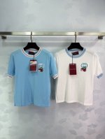 Gucc*25春夏新款针织圆领短袖 间色条纹拼接包边设计 双Glogo刺绣点缀 简约时髦青春百搭 尺码Sml