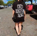 1163款Stussy End Racism 结束种族主义标语短袖T恤 男女同款 码数Mlxlxxl 黑色白色
