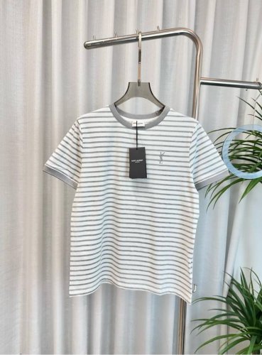 ys*新款刺绣徽标Logo条纹T-Shirt 定制纯棉面料 舒适透气 洋气大气百搭 女神夏季外穿内搭必备单品 最高品质 欢迎对比 蓝色 灰色 Sml