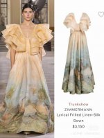 大爆款出货转图必卖款号G25030858 Zimmerma*N 兹默曼澳洲品牌高端定制质量！艺术绘画印花撞色晕染风海边沙滩图案、度假风时尚荷叶边拼接U领超大摆长